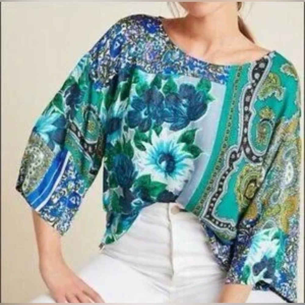 TINY by Anthropologie Ellery Mixed Print Blouse- L